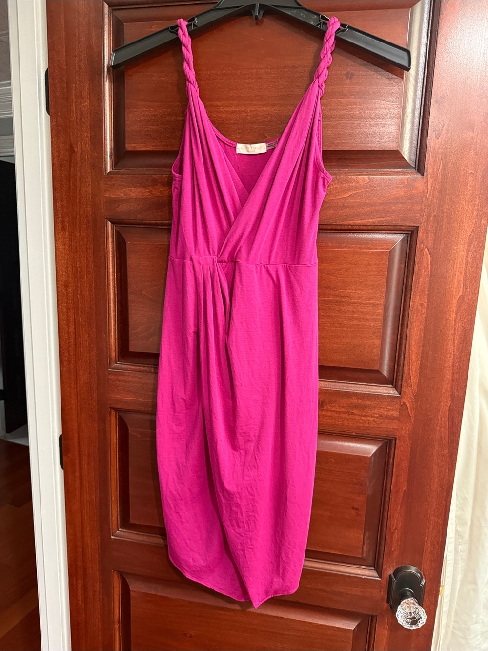 Ramy Brook Fuchsia Braided-Strap Midi Dress